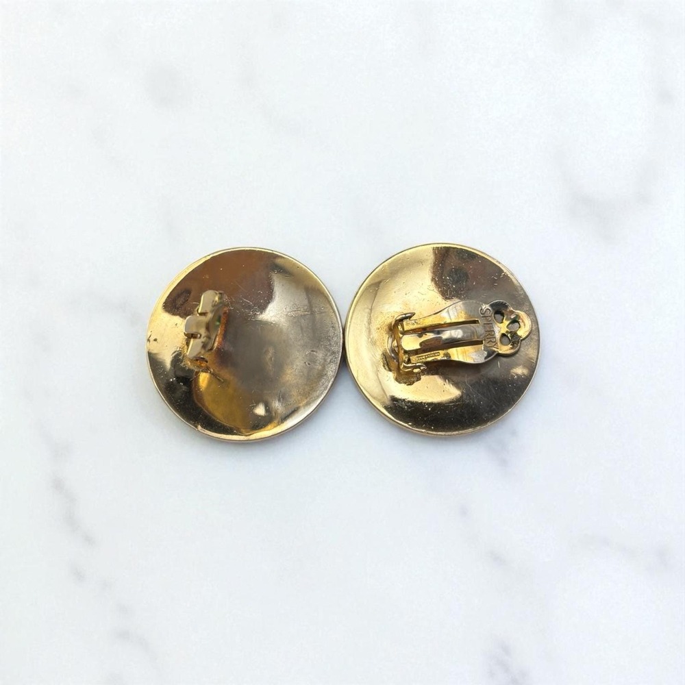 VTG SPERRY Black Enamel Monogram Clip-On Earrings Gold Tone 1950s - Picture 4 of 4